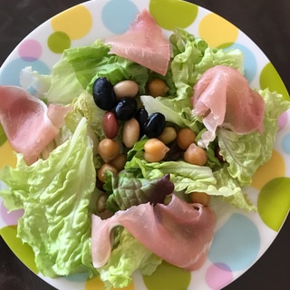 蒸し豆の生ハムサラダ